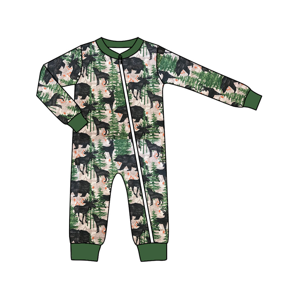 infant kids baby long sleeve reindeer zip romper