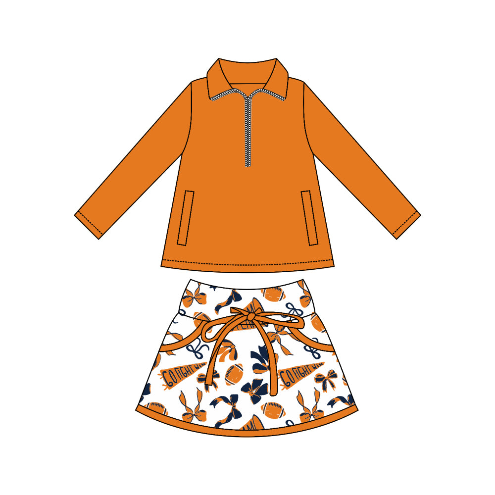 wholesale kids clothes custom orange team active wear design skirt matching outfit