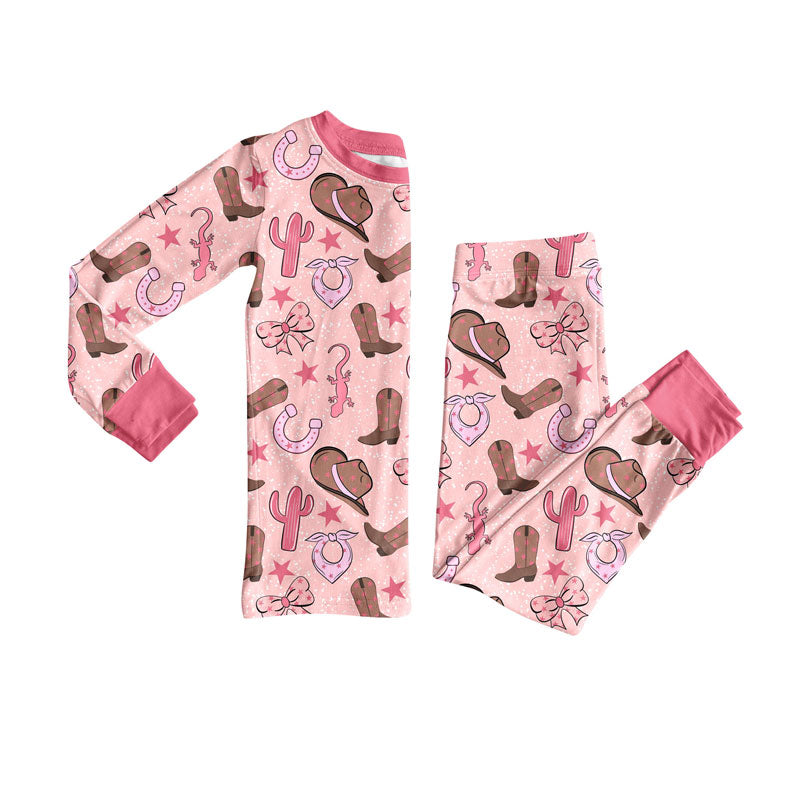 Western boots kids long sleeve pajama set wholesal factory price
