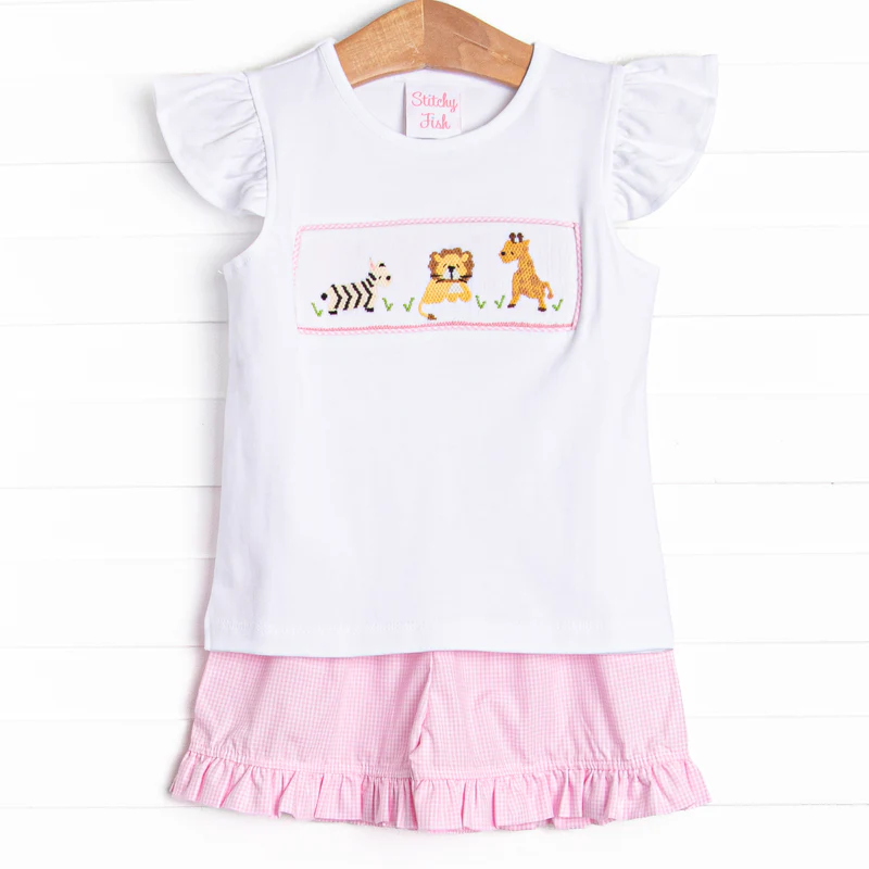 toddle zoo animal pink gingham summer clothes