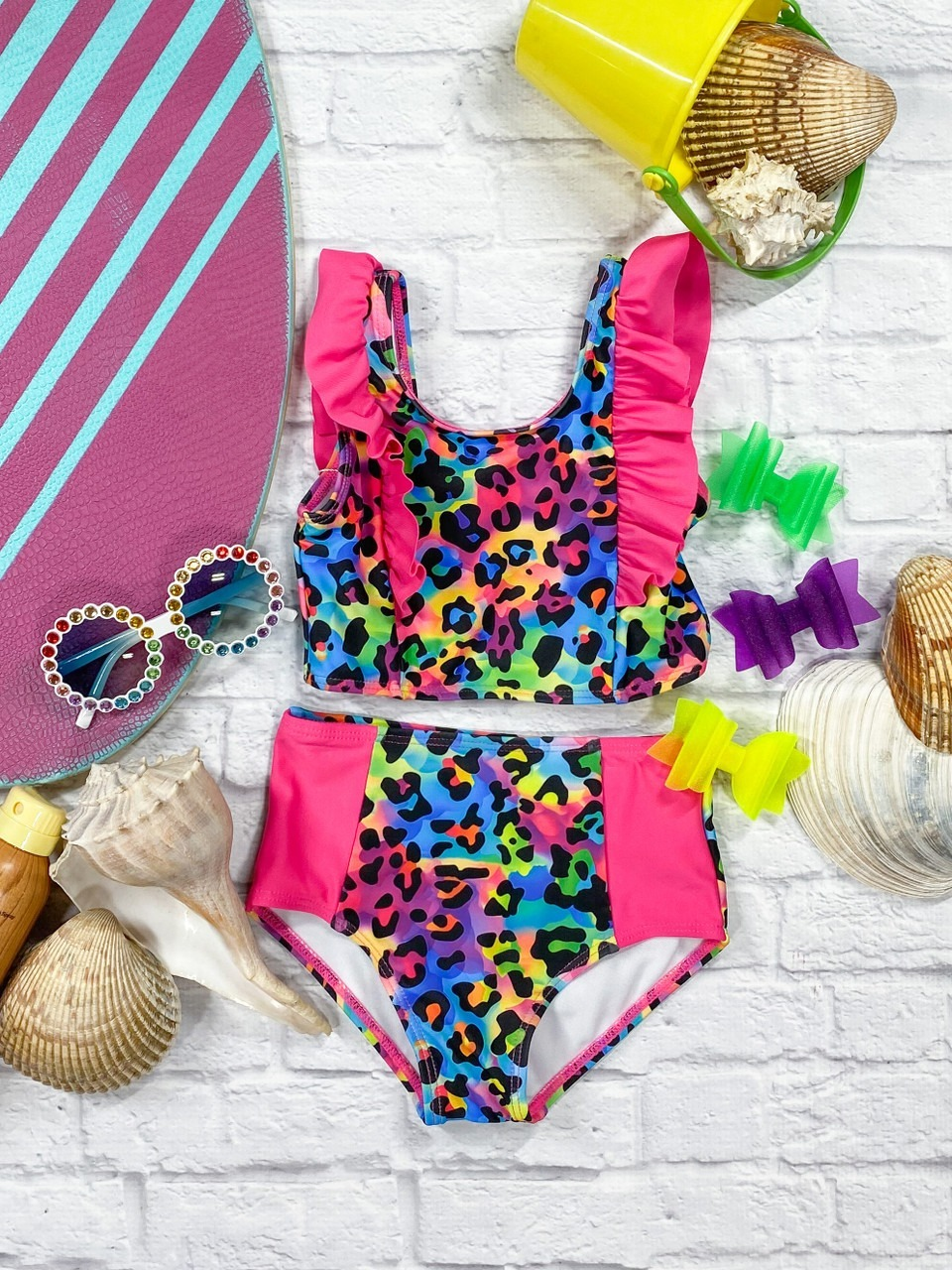 hot pink cheetah two pieces swimwear