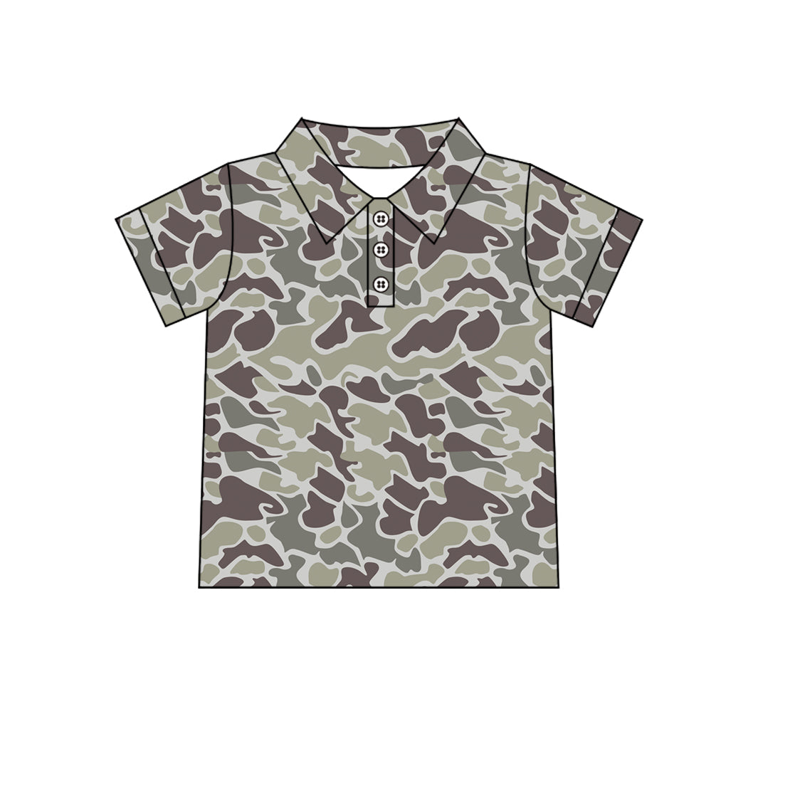 Kids short sleeve dark camouflage polo shirt