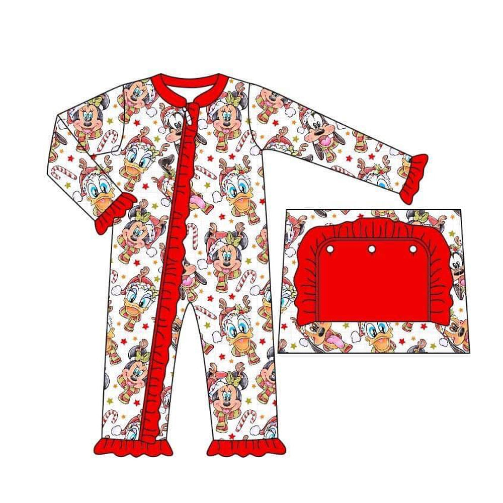 baby girl christmas candy cane cartoon zip romper