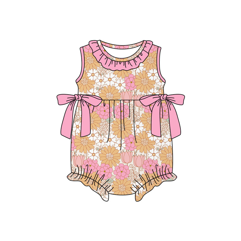 Yellow pink flowers design toddle girls summer romper