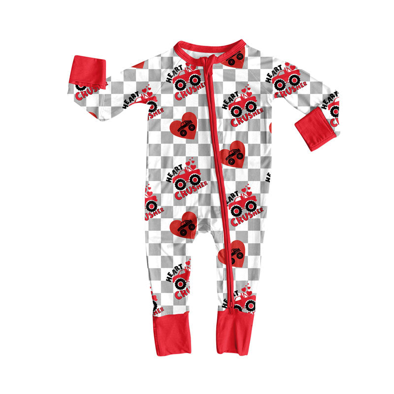 toddle baby Valentines day truck long sleeve zip romper