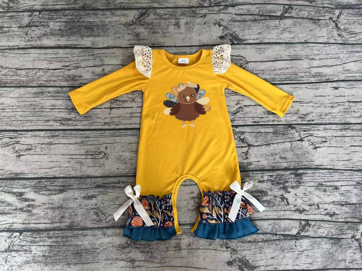 infant kids baby embroidery thanksgiving turkey long sleeve romper preorder