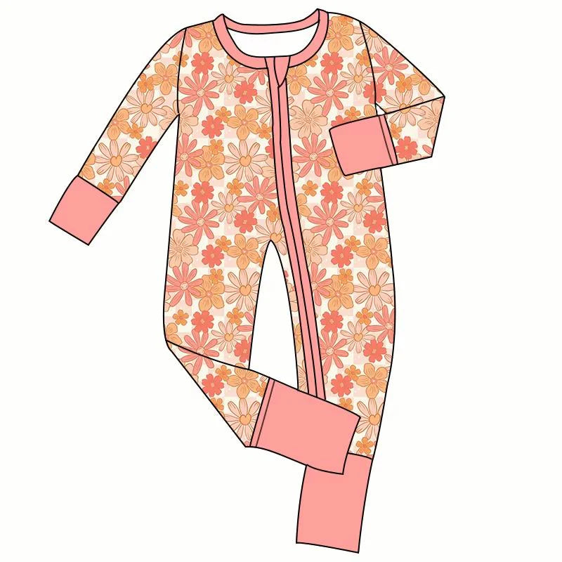 toddle baby flowers print long sleeve zip romper wholesale factory price