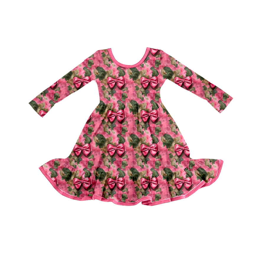 Toddle girls pink bow design long sleeve dress