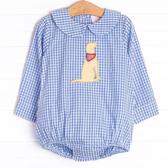 toddle baby kids blue gingham dog print romper