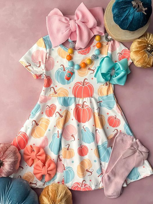 Wholesale kids girls pumpkin boutique dress