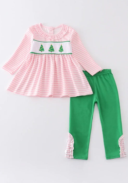 Christmas tree pink stripes tunic top leggings clothes