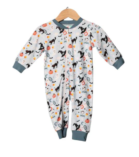 Baby boy Halloween cat pumpkin ghost long sleeve zip romper