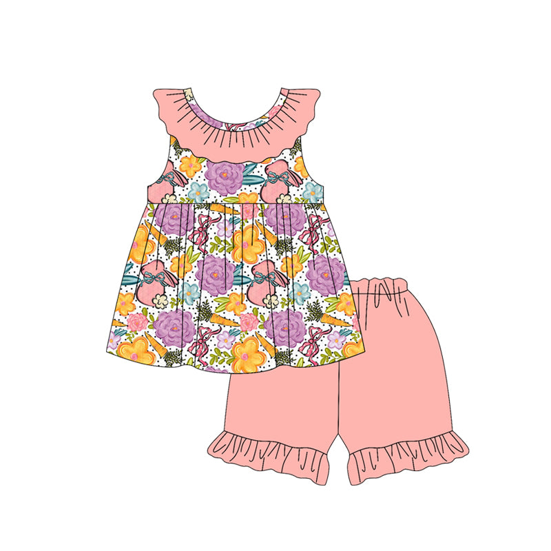 Flowers top matching shorts kids girl summer outfit