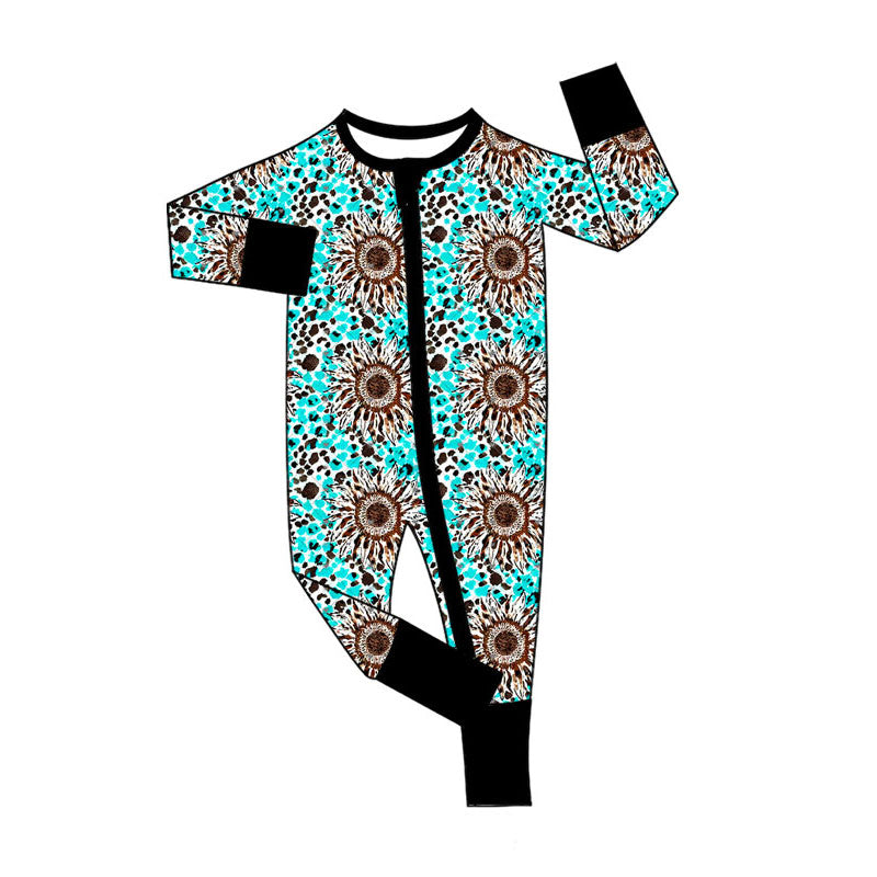 Flowers design kids long sleeve boutique romper