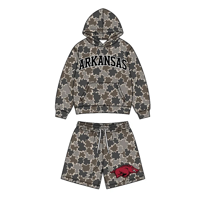 Custom team Arkansas hoodie top matching shorts boy summer outfit
