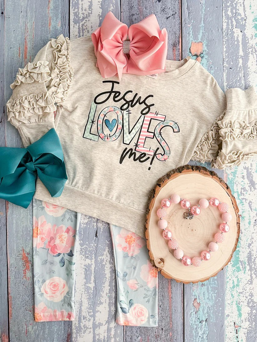 Jesus loves me baby girls clothing set