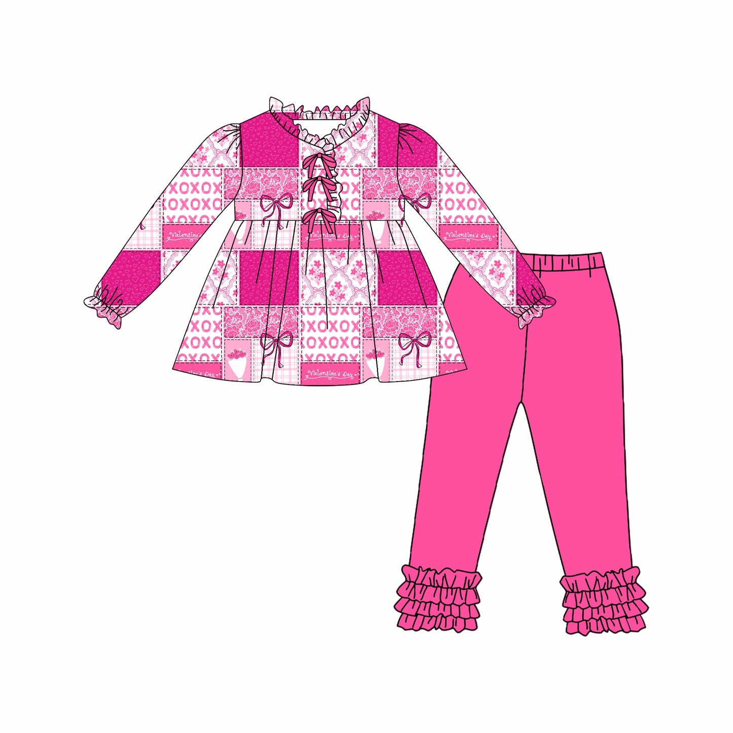 Kids girls Valentines day design long sleeve outfit