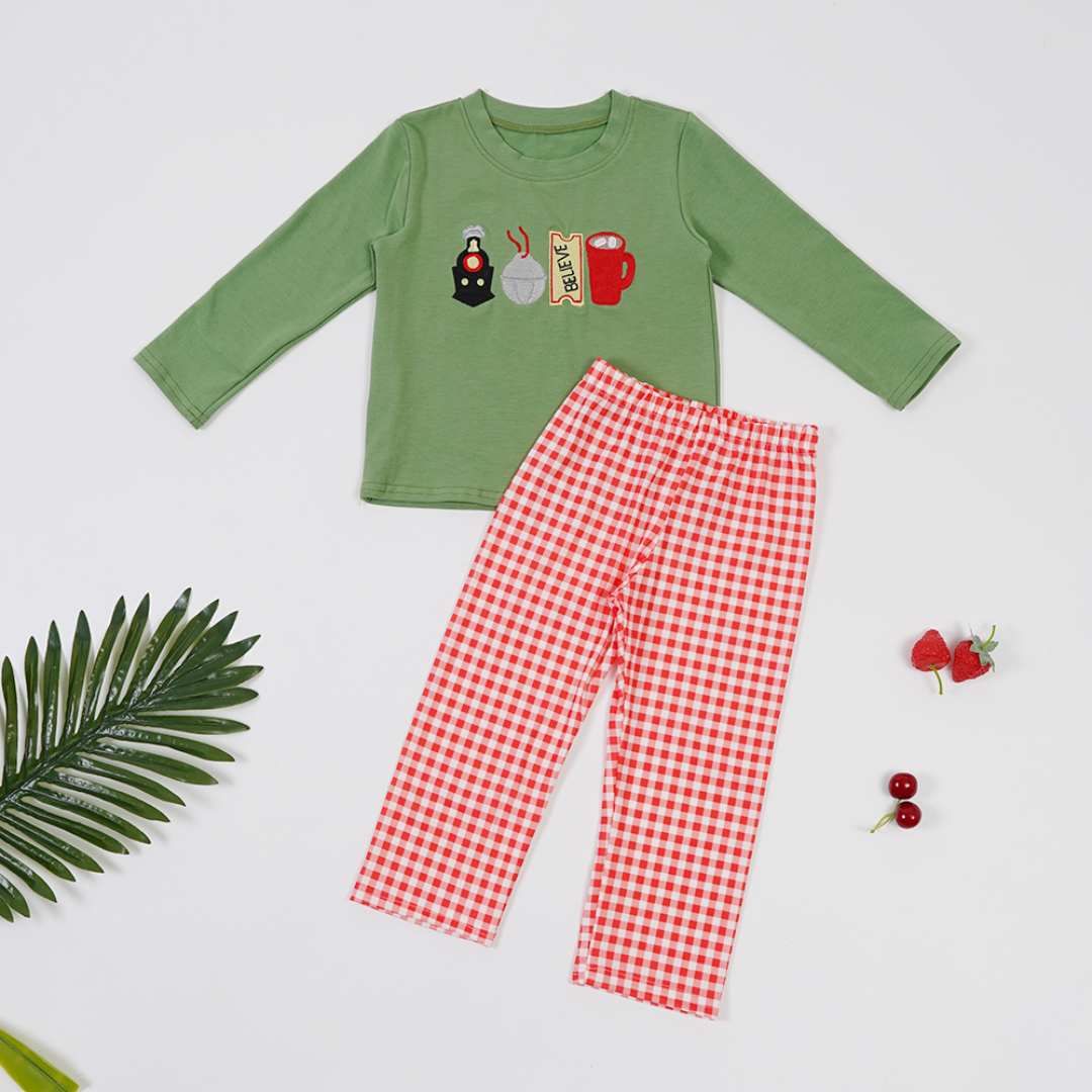 baby boy christmas believe train design long sleeve winter clothes