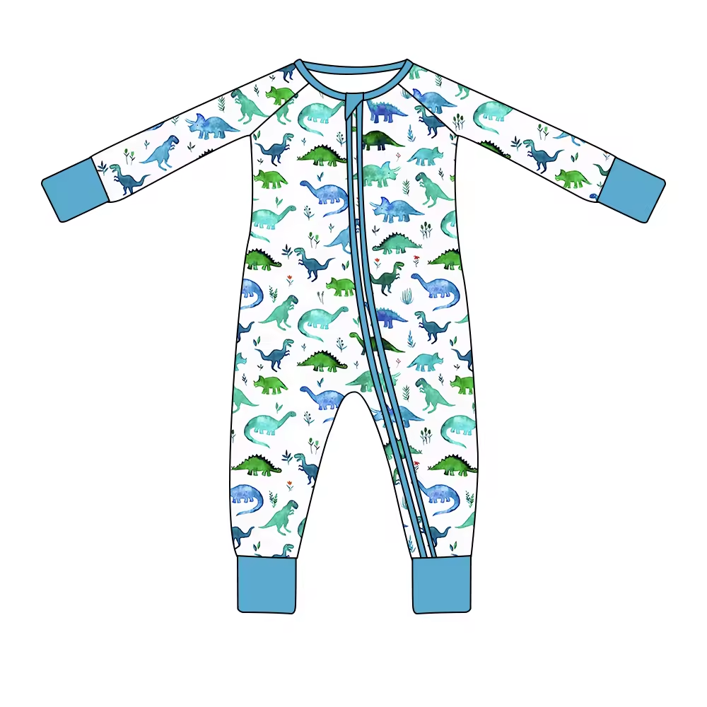 infant baby long sleeve dinosaur zip romper