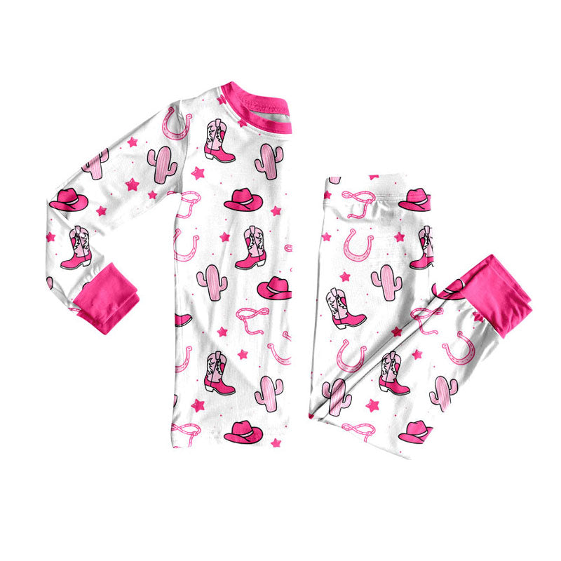 western boots kids long sleeve pajama set wholesal factory price