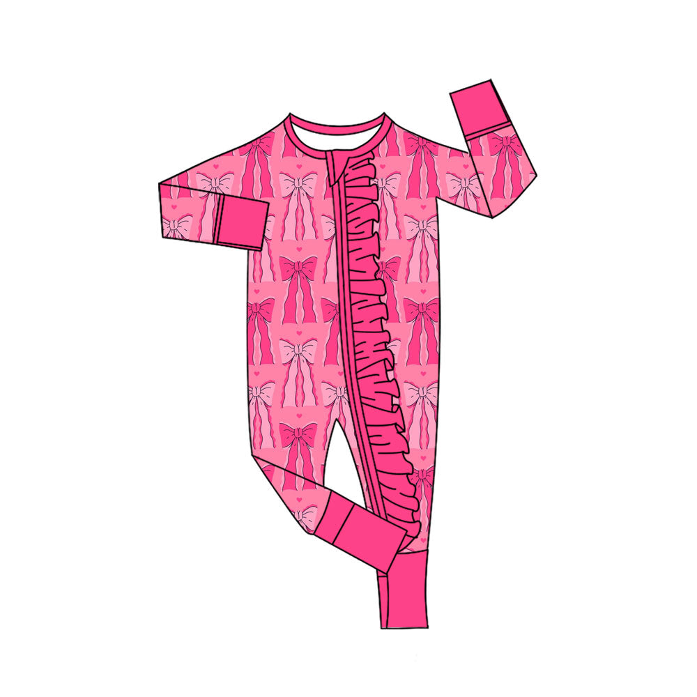 toddle baby pink bow long sleeve zip romper