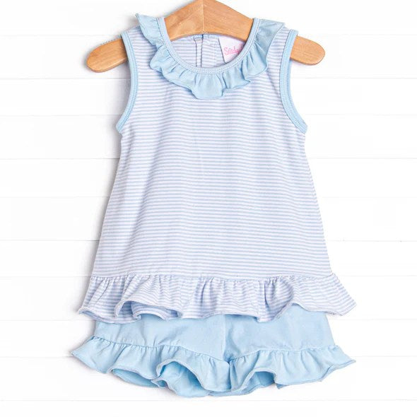 Baby girl blue stripes summer clothes