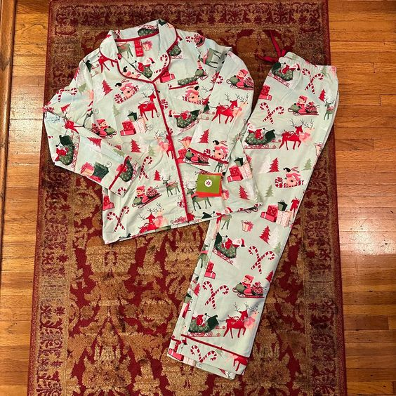 baby girls Christmas reindeer long sleeve button down pajama set