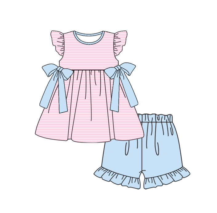 baby girls pink stripes tunic top blue shorts outfit