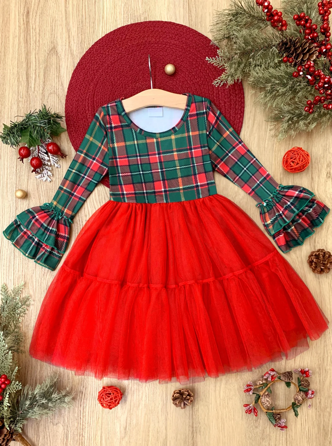 baby girls christmas long sleeve tulle dress