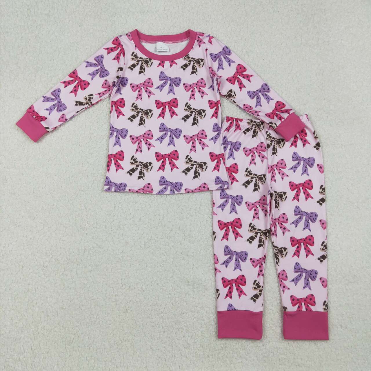 Kids girl western bow matching pajama set
