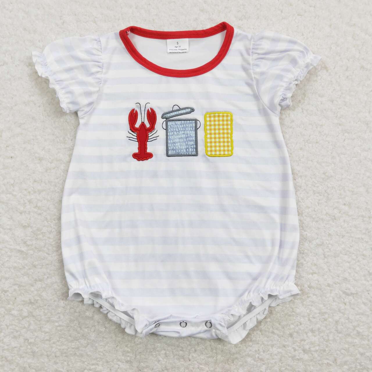 baby girls emrbodiery crawfish corn romper