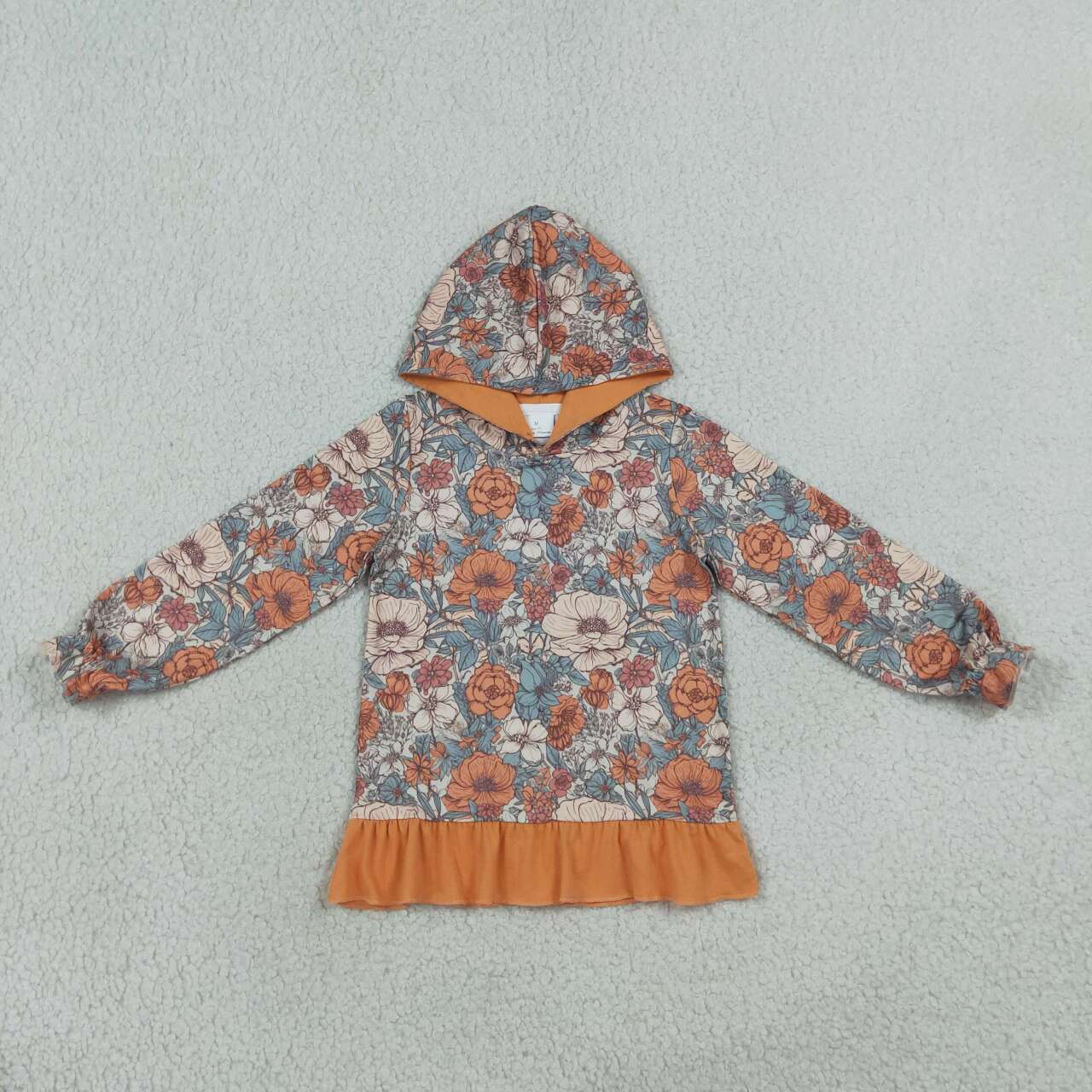 Orange flowers print girls long sleeve hoodie top