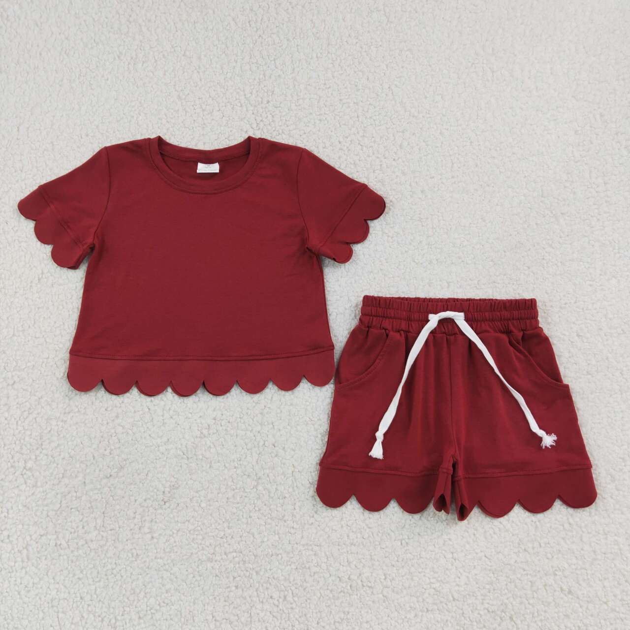 Wine red top matching shorts girls summer outfit