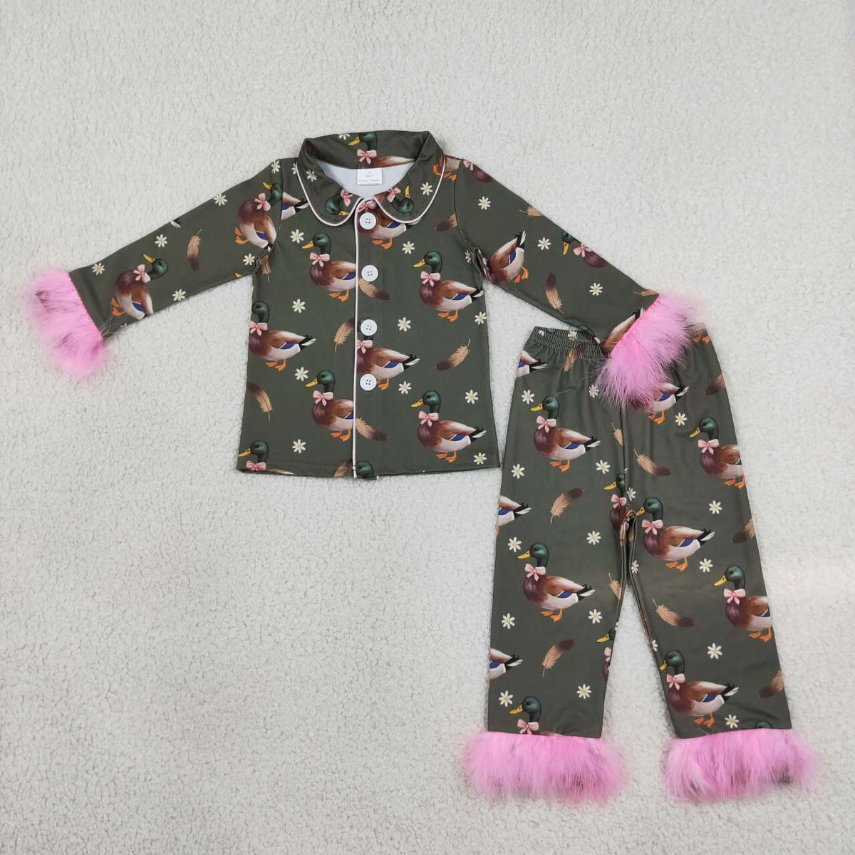 Mallard duck flowers long sleeve top matching pants girls wholesale factory price outfit
