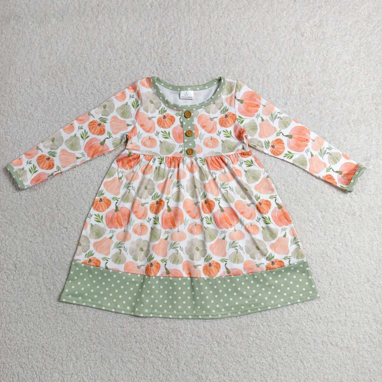 Fall pumpkins print baby girls long sleeve dress