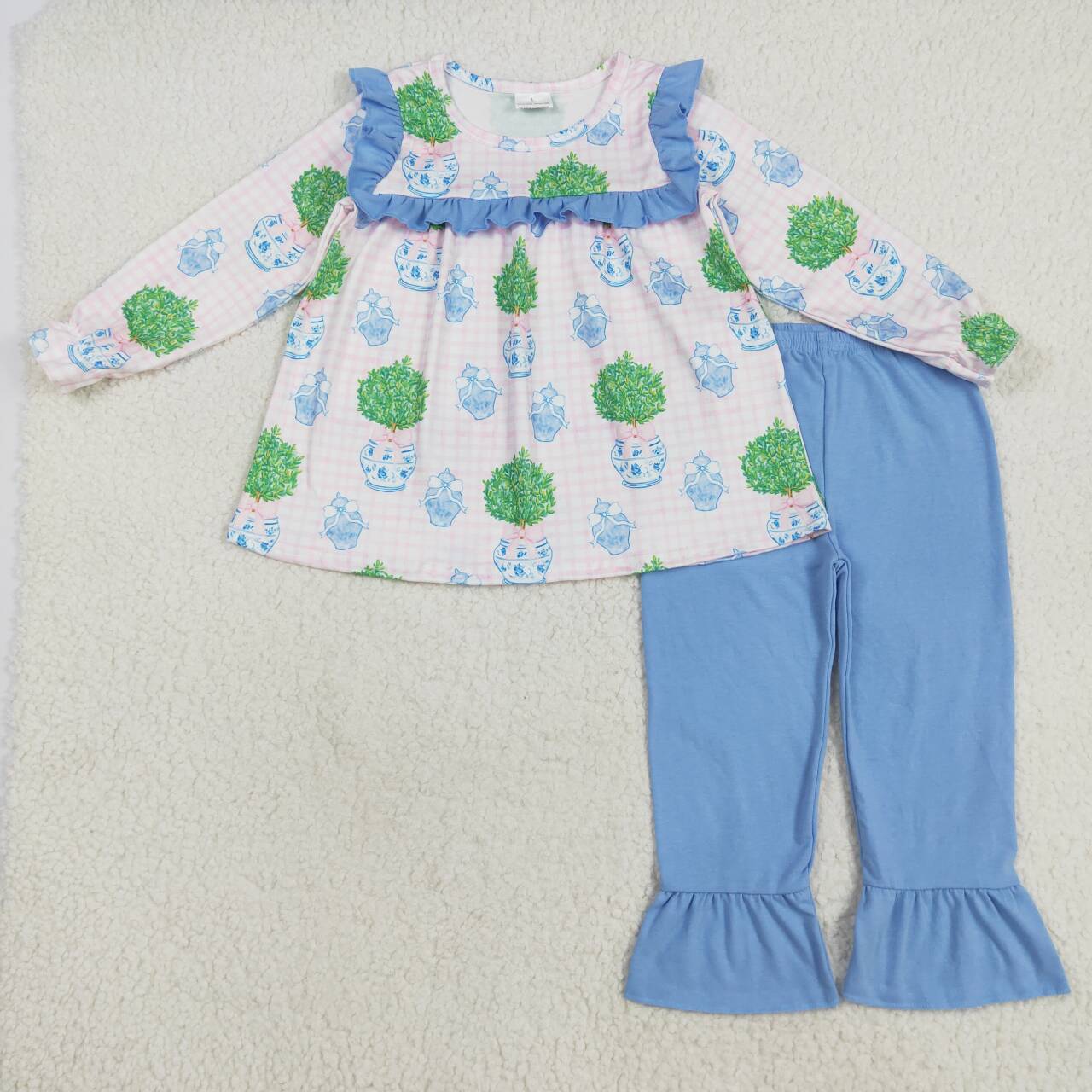 Baby girls flower bottle tunic top matching pants clothes