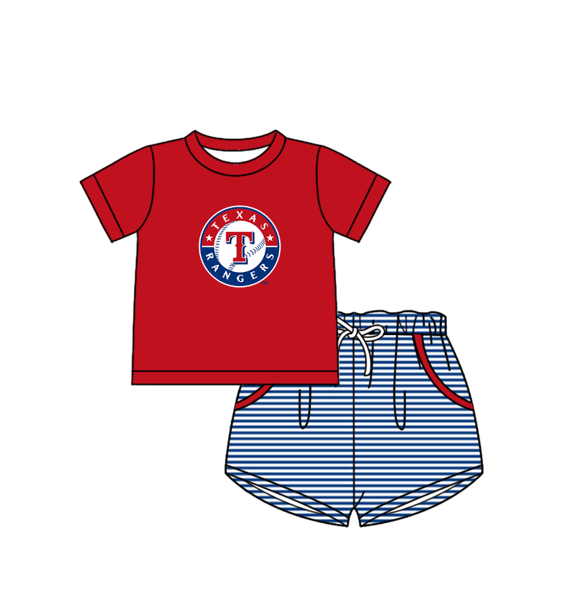 Custom Texas Rangers team top matching shorts boy summer outfit