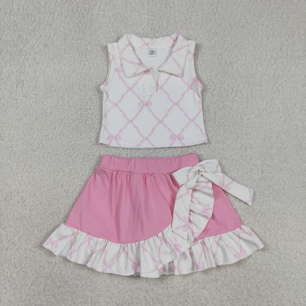 Pink bow tank top matching skirt girls active wear yoga outfit