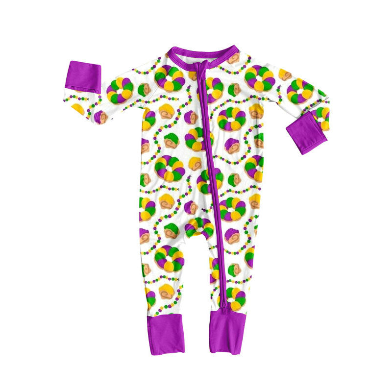 Toddle baby Mardi Gras design long sleeve romper wholesale factory price