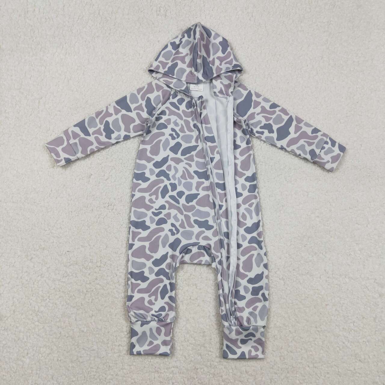 Toddle baby grey camo long sleeve hoodie romper