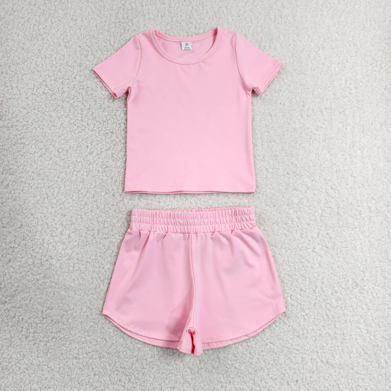 Pink yoga top matching shorts girls summer outfit