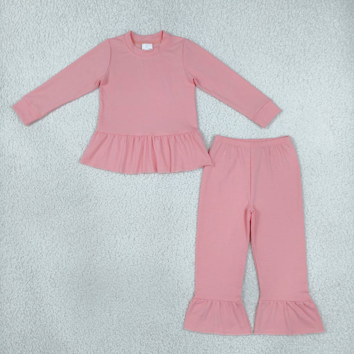 Pink color long sleeve top matching pants girls clothes set