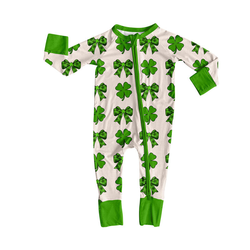 toddle baby Saint Patrick's Day long sleeve zip romper wholesale factory price