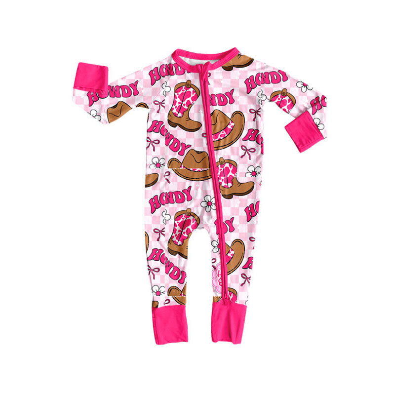 Western howdy toddle baby long sleeve romper
