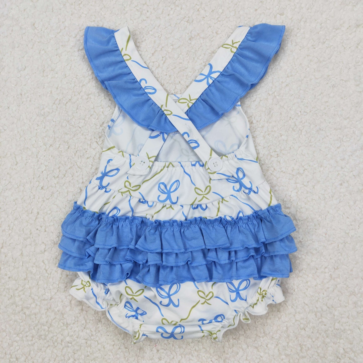 Baby girls blue bow summer matching outfit