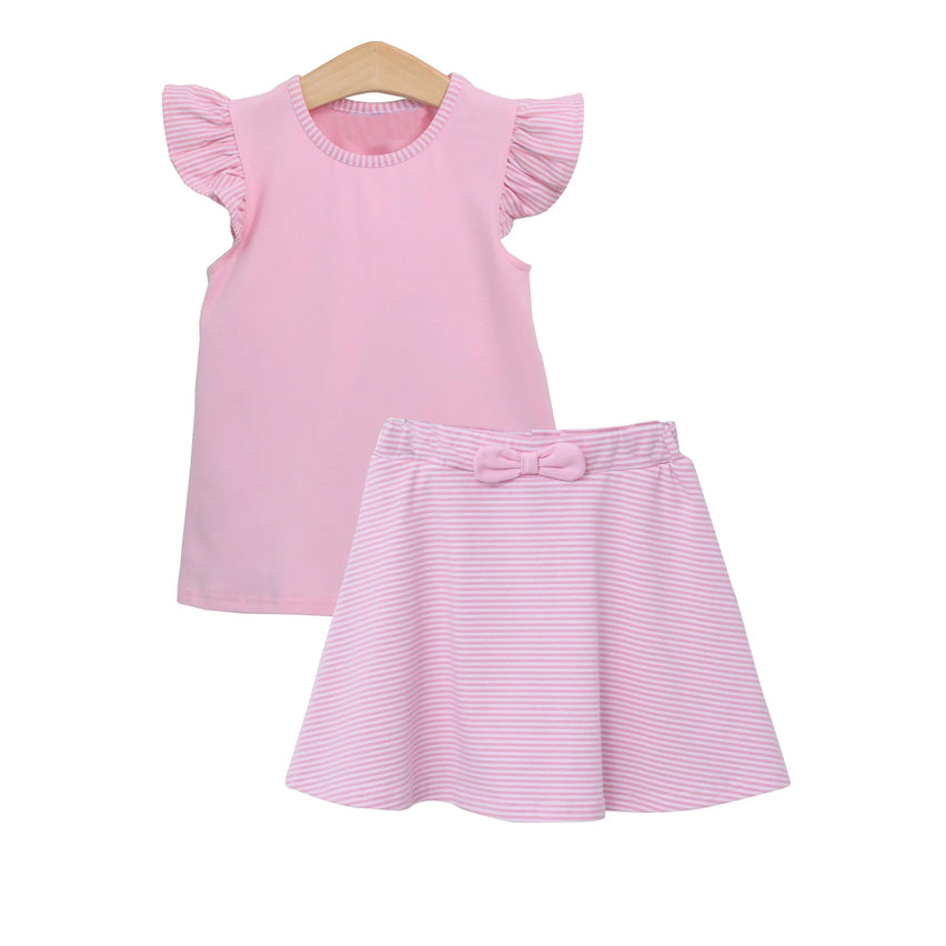 infant baby girls wholesale pink stripes shirt matching skirt outfit