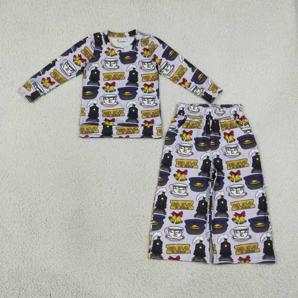 Believe in jesus print boys long sleeve outfit