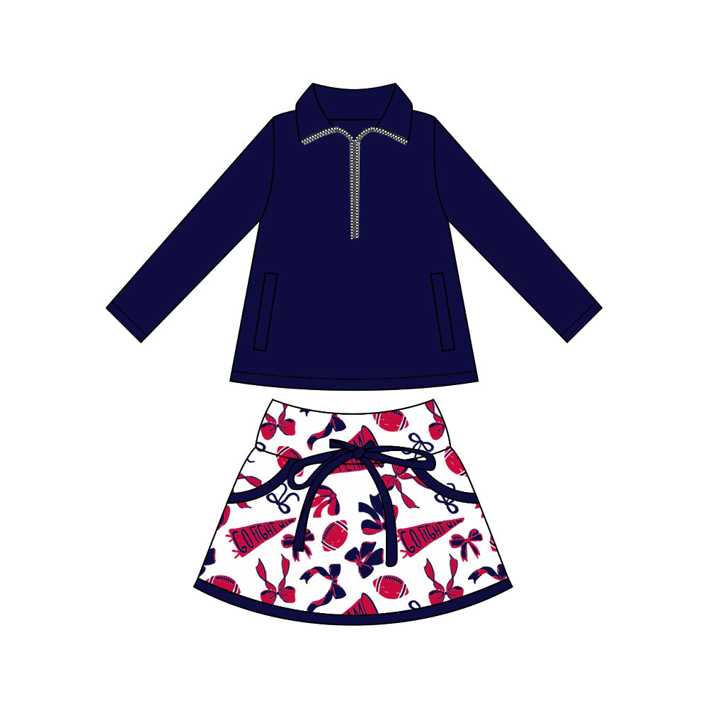 wholesale kids clothes custom navy team active wear design skirt matching outfit