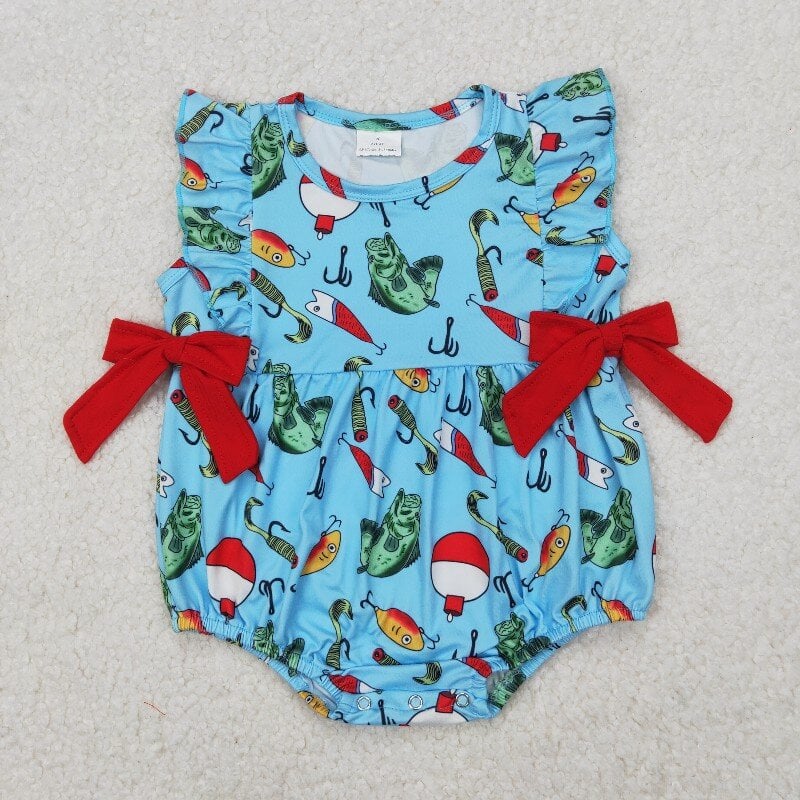 Newborn baby girls outdoor fishing summer romper