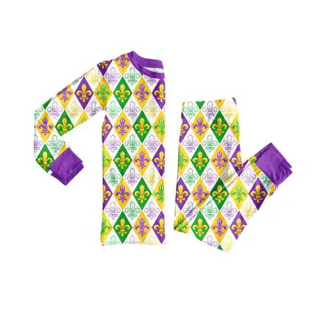 Mardi Gras kids long sleeve pajama set wholesal factory price